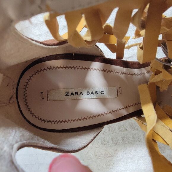 Zara Fringe Tassel‎ Brown Multicolor Suede Stiletto Heel Sandals Size EU 38 7.5 - Picture 7 of 16